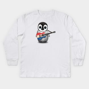 Baby Penguin Playing Paraguay Flag Guitar Kids Long Sleeve T-Shirt